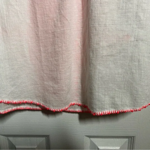 Maeve Anthropologie Sz 12 White Linen Boho Embroidered Blouse Pink Stitch - Picture 13 of 15